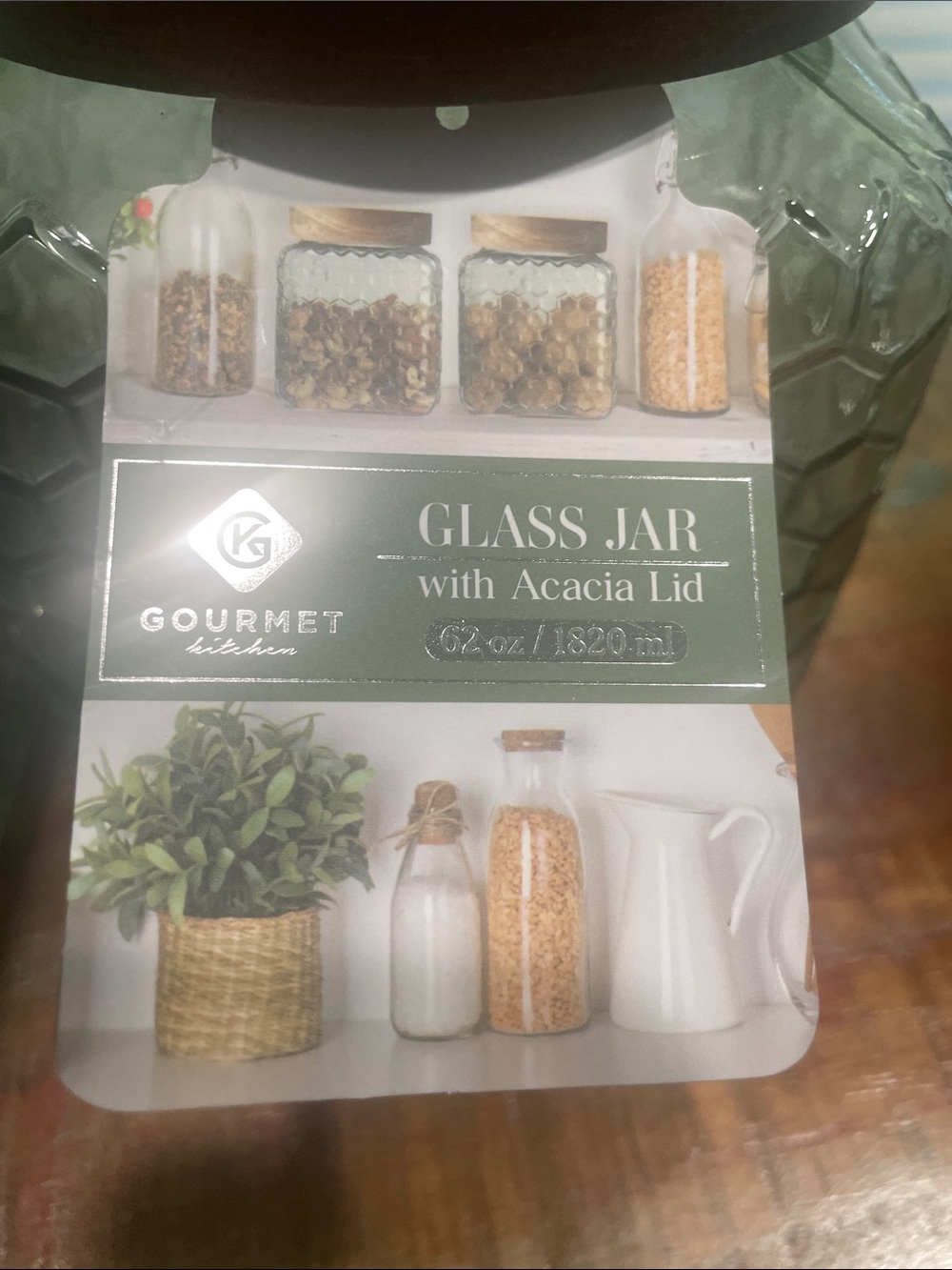 Gourmet Kitchen Green Glass with Designs Canister Set with AcaciaLids - 2 Pieces - Picture 4 of 6